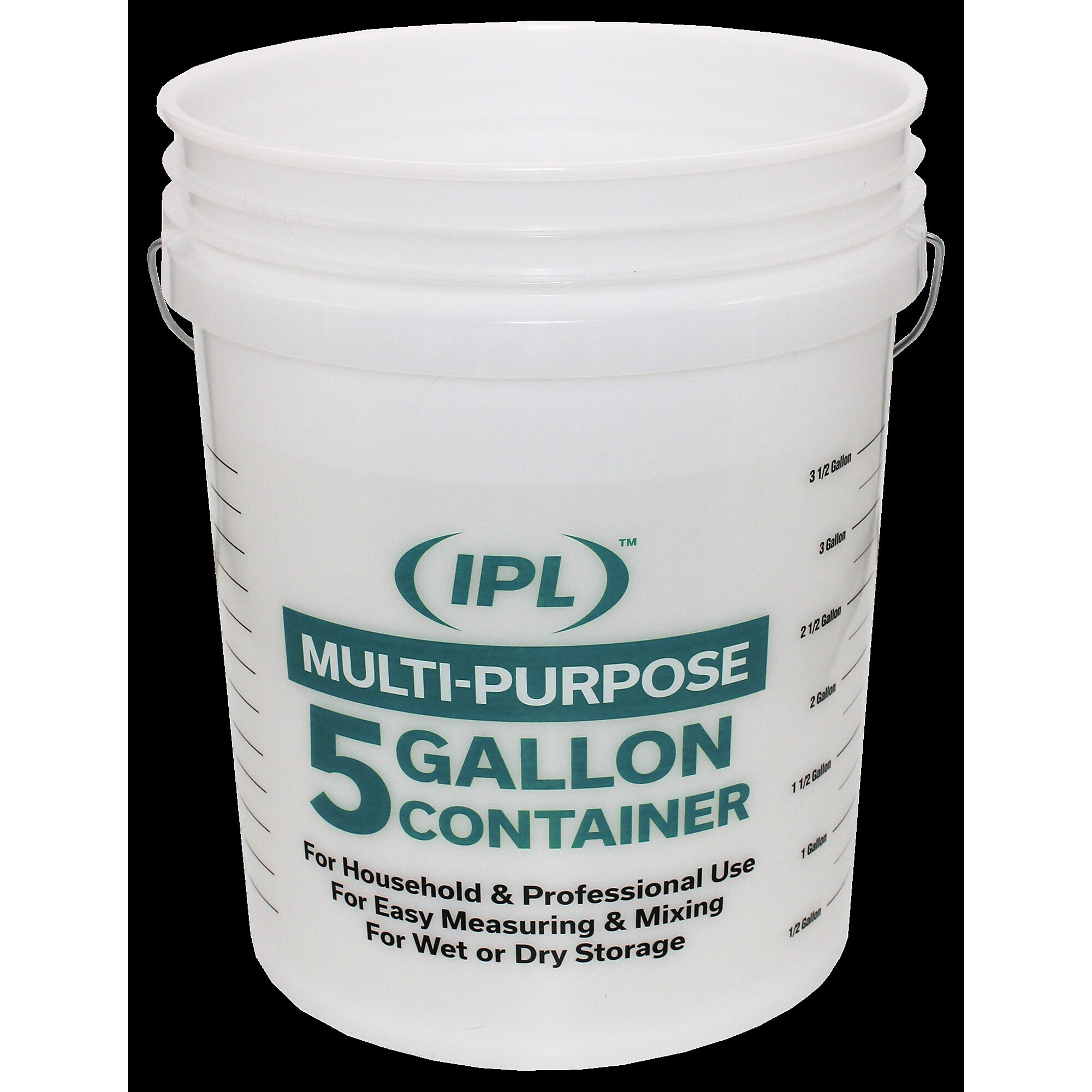 5 Gallon clear plastic bucket with measurements